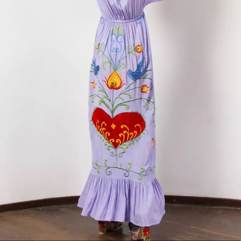 Adorè Hearts Magic 5 Star ⭐️ Maxi Dress Embroidered Lilac Bohemian Kimono Gown - Picture 4 of 4
